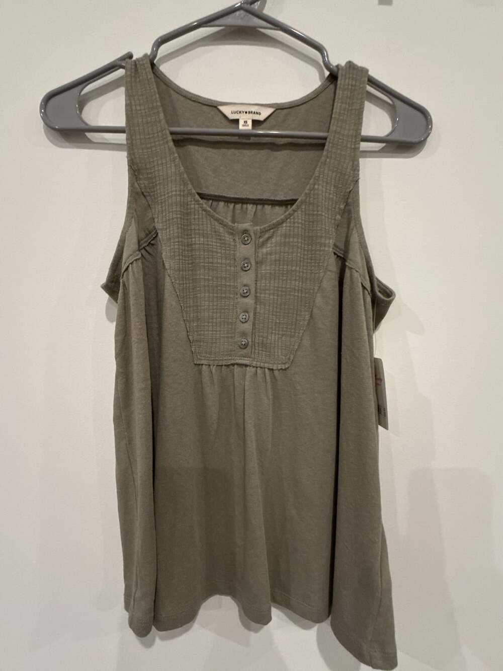 Lucky Brand Olive Green Button-Front Waffle Knit Tank Top XS NWT